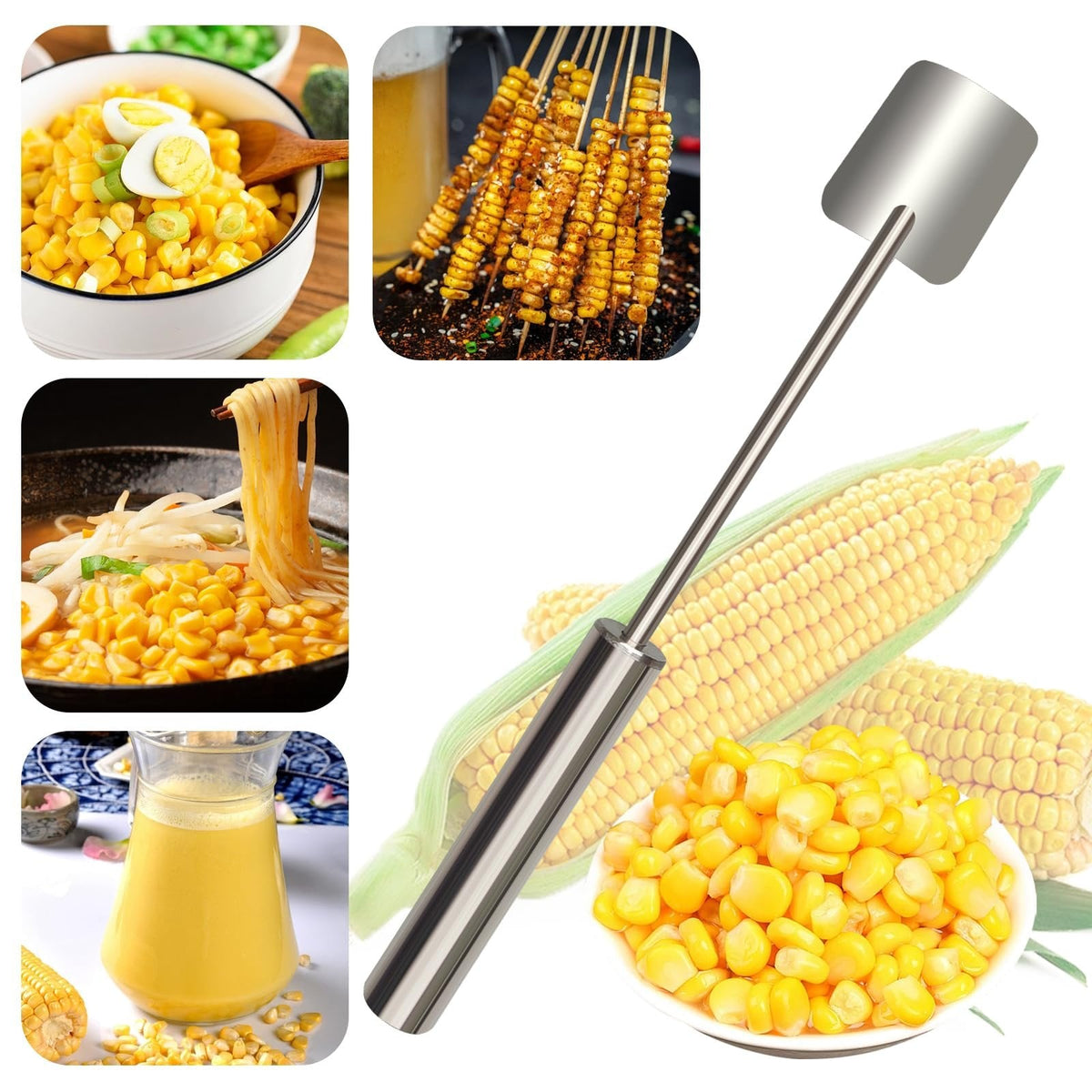 Eptchn Long Handle Stainless Steel Corn Stripping Tool